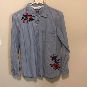 Button up jean shirt with embroidery